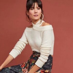 Moth by Anthropologie Elegant Off-Shoulder Cream Sweater, size XS